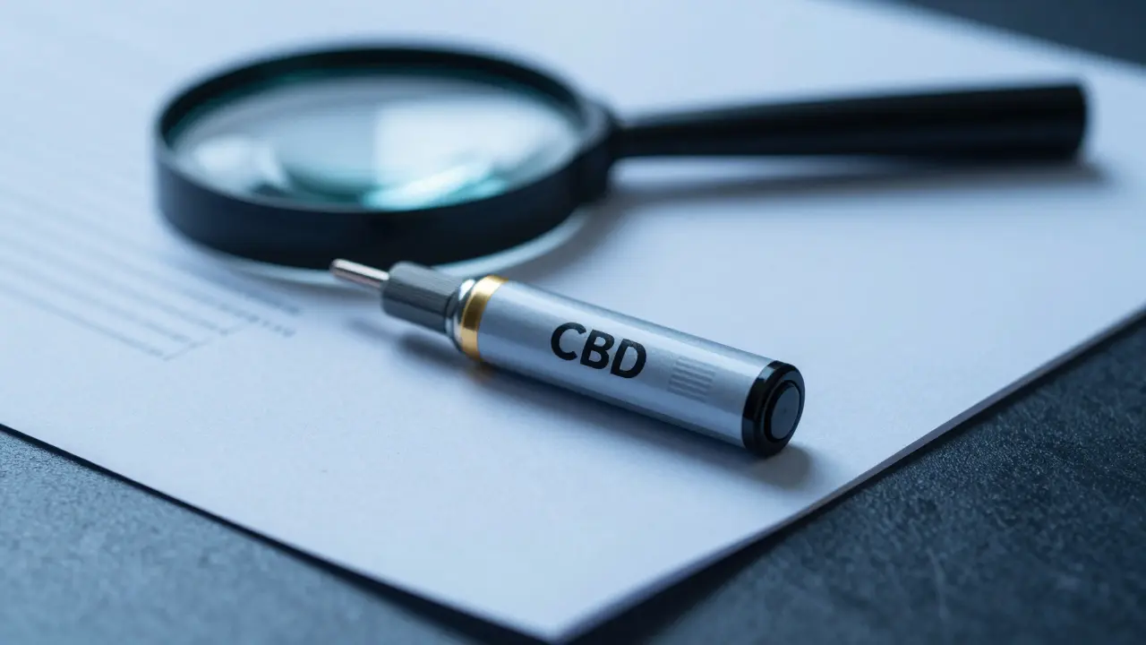 Lupka nad zapečetěným dokumentem a CBD cartridge.