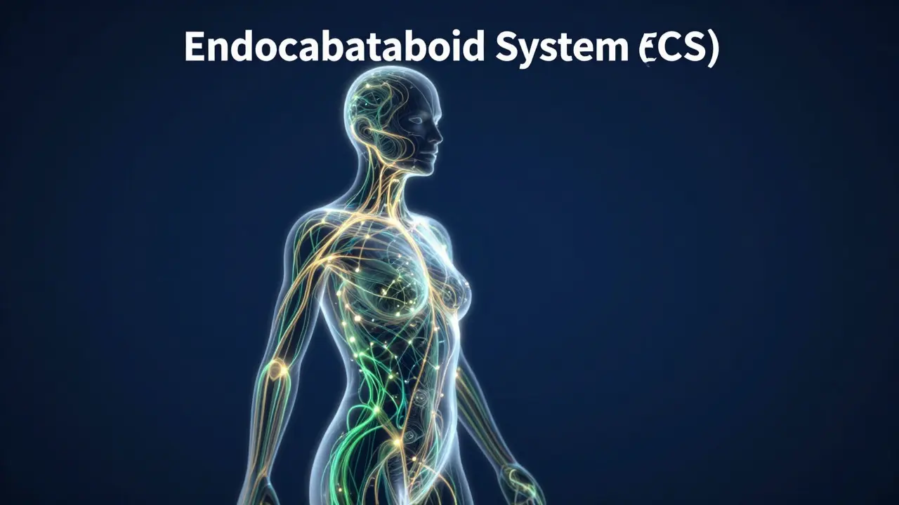 Konceptuální zobrazení endocannabinoidního systému v lidském těle.