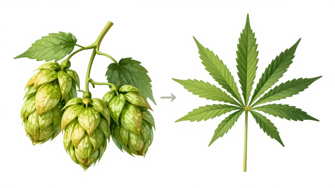 Botanical comparison of hop cones and cannabis leaves