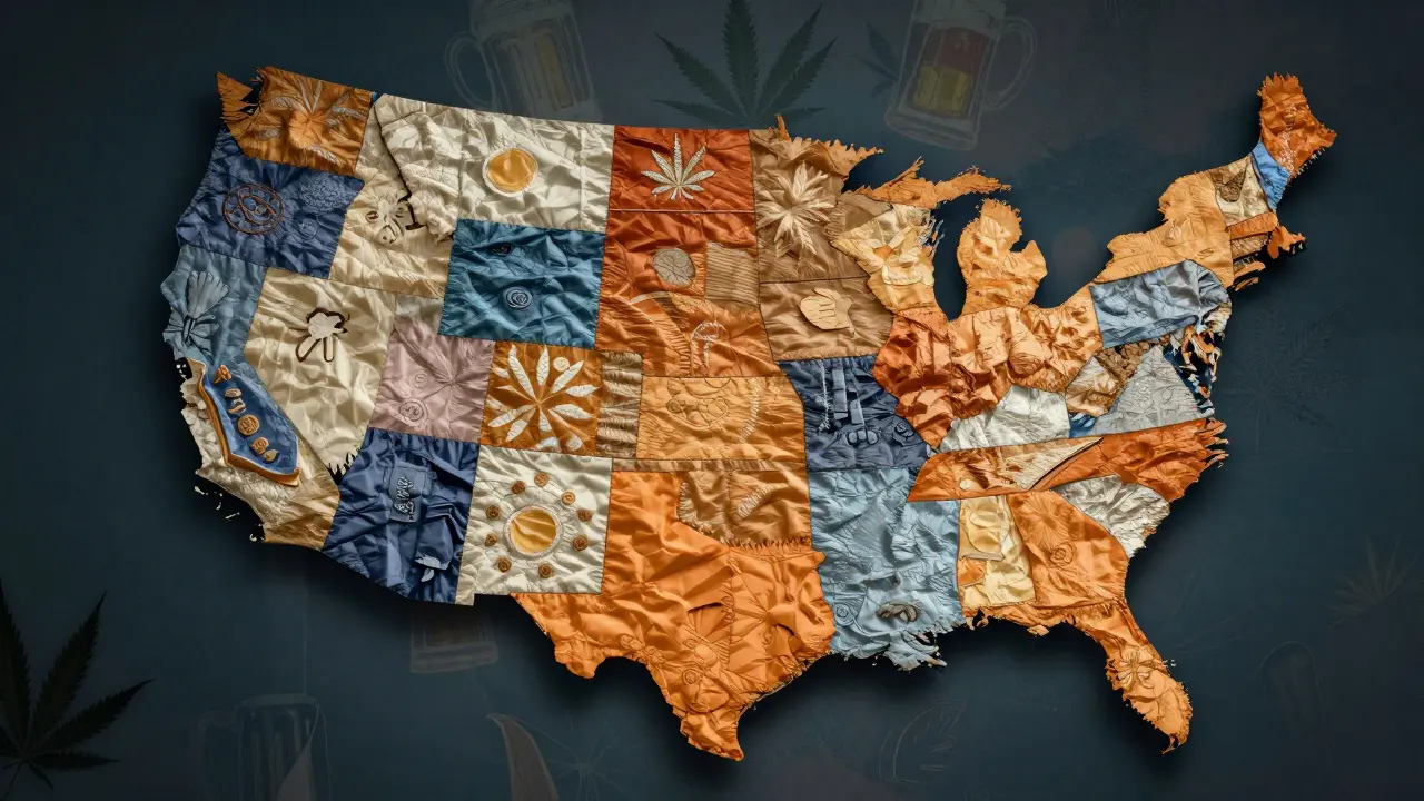 Mapa USA s barevným rozlišením státních pravidel pro prodej CBD
