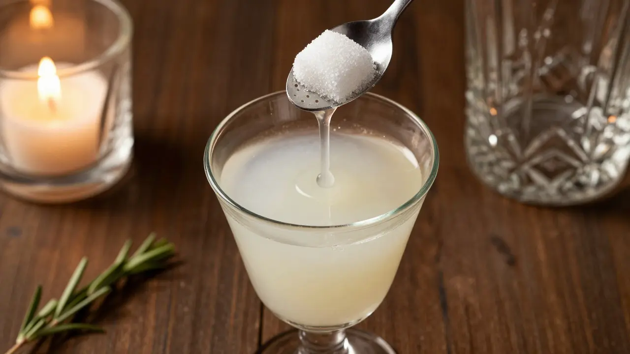 Sklenice absintu při rituálu louche, tekutina se zbarvuje do mléčné bílé