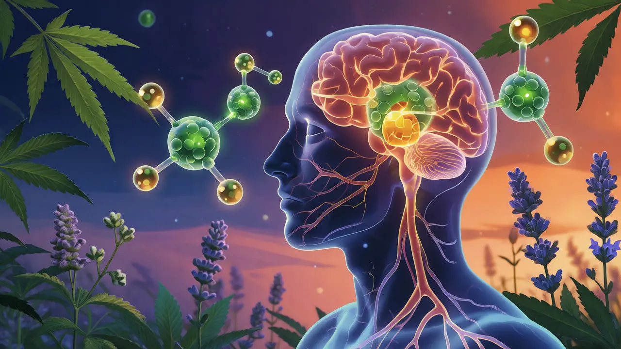 Konceptuální ilustrace interakce CBD s endokanabinoidovým systémem
