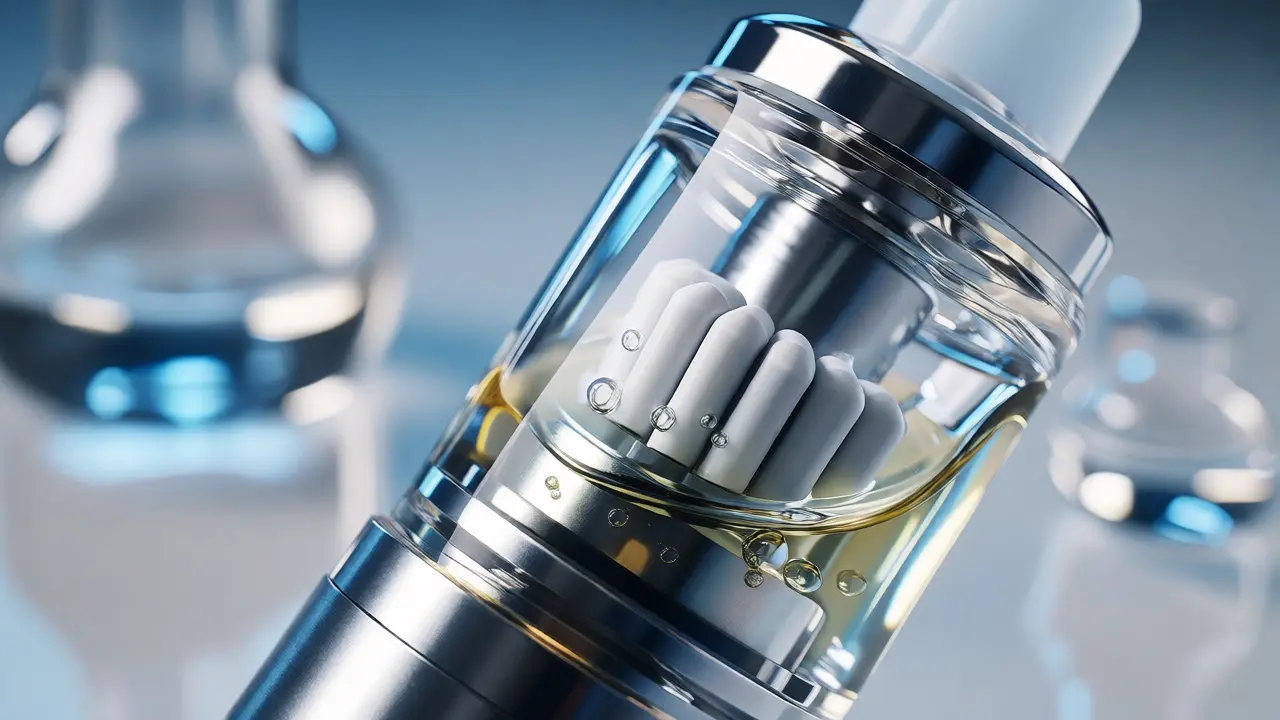 Detailní pohled na čistý CBD vaporizér s olejem