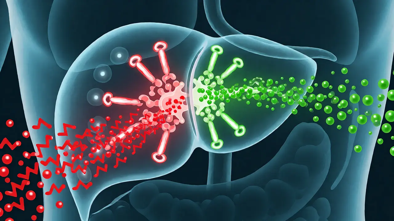 Ilustrace metabolismu ibuprofenu a CBD v játrech